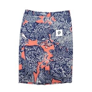 The Limited Women's Orange Floral Print Pencil Lined Cotton Blend  Skirt Size 2